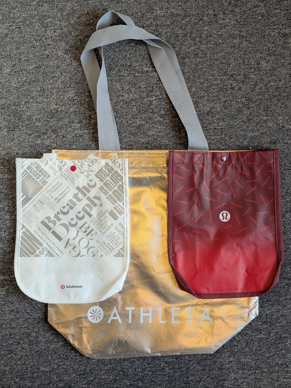 Lululemon Athleta Reusable Tote Red Silver White Bags
